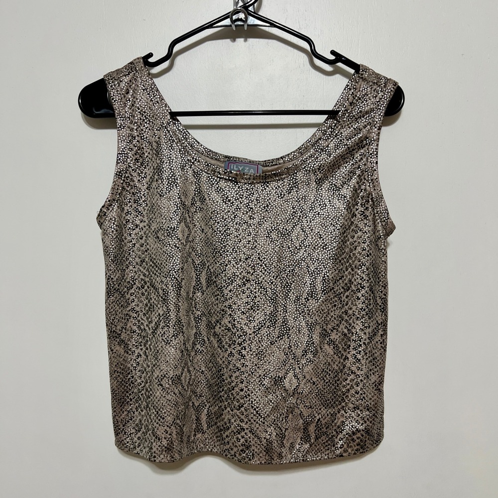 Ilyza Women's Medium Snake Print Metallic Tank Top Sleeveless Y2K Edgy